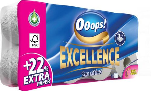 Toalettpapír, 3 rétegű, 8 tekercses, OOOPS "Excellence"