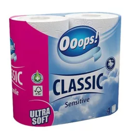   Toalettpapír, 3 rétegű, 4 tekercses, OOOPS "Classic", sensitive