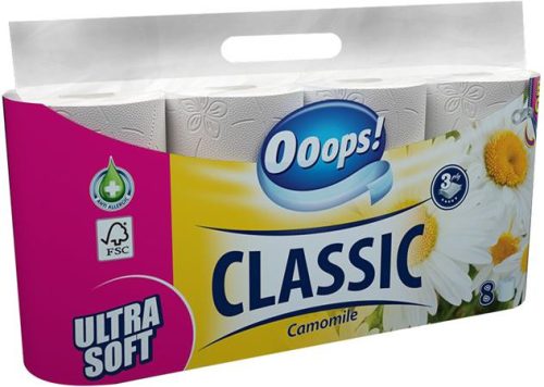 Toalettpapír, 3 rétegű, 8 tekercses, OOOPS "Classic", kamilla