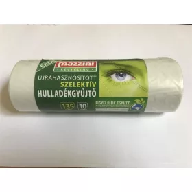   Szemeteszsák, szelektív hulladékhoz, újrahasznosított, erős, 135 l, 10 db, 70x110 cm, MAZZINI