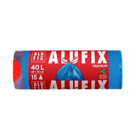 Szemeteszsák, zárószalagos, 40 l, 15 db, ALUFIX