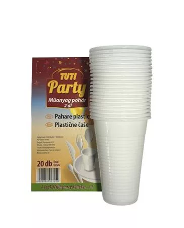 Műanyag pohár, 2 dl, 20 db, TUTI "Party"