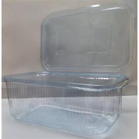   Ételtároló doboz, egybefedeles, újrahasznosított műanyag, szögletes, 750 ml, 100 db, "Party", víztiszta