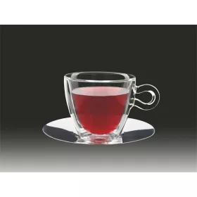   Teás csésze rozsdamentes aljjal, duplafalú üveg, 30cl, 2db-os szett, "Thermo"