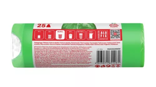 Szemeteszsák, zárószalagos,  35 l, 25 db,  ALUFIX