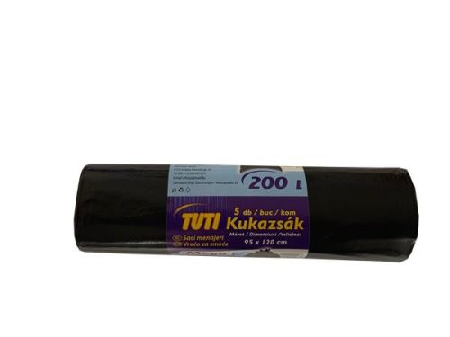 Szemeteszsák, extra erős, 200 l, 5 db, "Tuti MEGA"