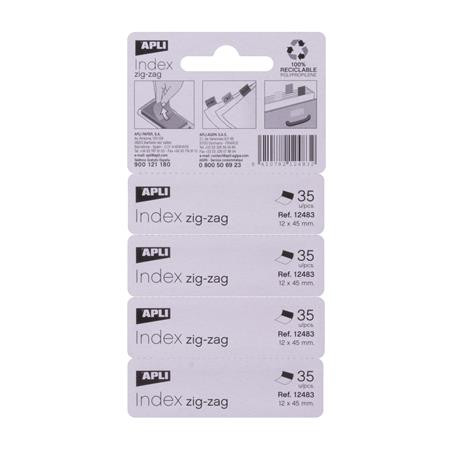 Jelölőcímke, műanyag, 4x35 lap, 12x45 mm, APLI, 4 szín