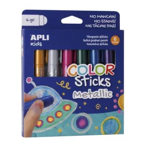   Tempera stift készlet, toll alakú, APLI "Kids", 6 különböző metál szín
