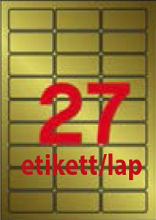 Etikett, lézernyomtatókhoz és fénymásológépekhez, 63,5x29,6 mm, APLI,  matt, arany színű, 540 etikett/csomag