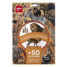   Matrica, újra felhasználható, 50 db, APLI Kids "Stickers", szavanna állatai