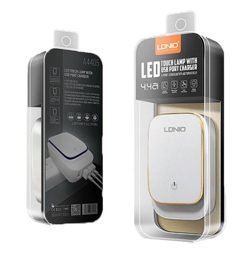 LDNIO A4405 hálózati töltő éjszakai fény funkcióval 4xUSB-A + USB-C kábel