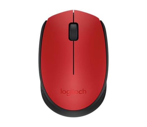 Egér, vezeték nélküli, optikai, közepes méret, USB, LOGITECH "M171", piros