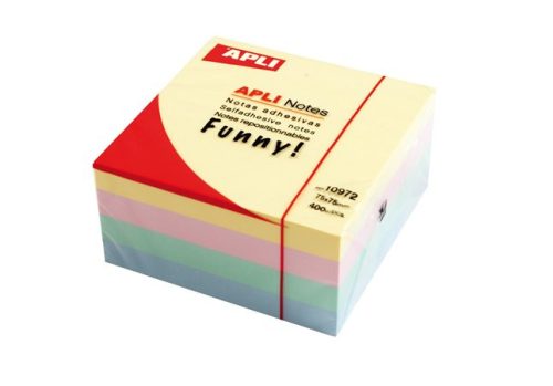 Öntapadó jegyzettömb, 75x75 mm, 400 lap, APLI, pasztell