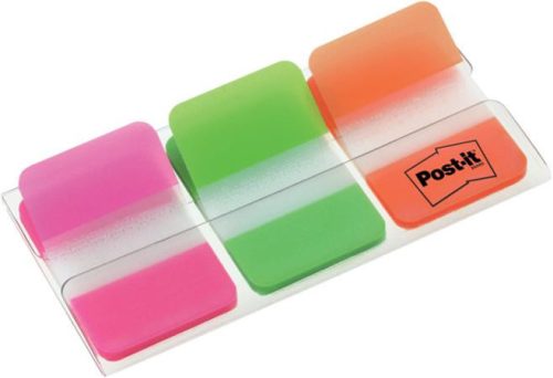 Jelölőcímke, műanyag, megerősített, 3x22 lap, 25x38 mm, 3M POSTIT, vegyes
