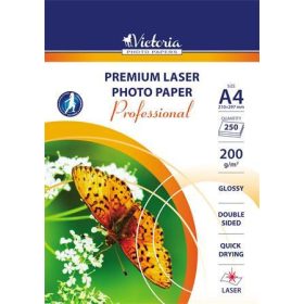   Fotópapír, lézer, A4, 200 g, fényes, kétoldalas, VICTORIA "Professional"