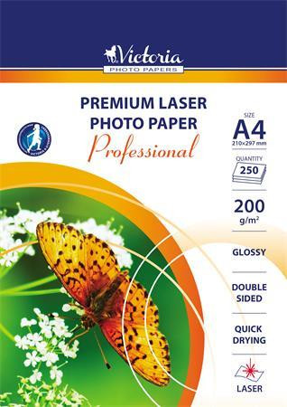 Fotópapír, lézer, A4, 200 g, fényes, kétoldalas, VICTORIA "Professional"