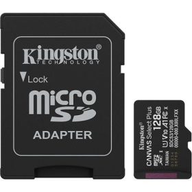   Memóriakártya, microSDXC, 128GB, C10/UHS-I/U1-U3/V10-V30/A1, Gen3, adapter, KINGSTON "Canvas Select Plus"
