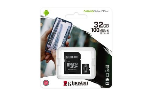 Memóriakártya, microSDHC, 32GB, CL10/UHS-I/U1/V10/A1, adapter, KINGSTON "Canvas Select Plus"