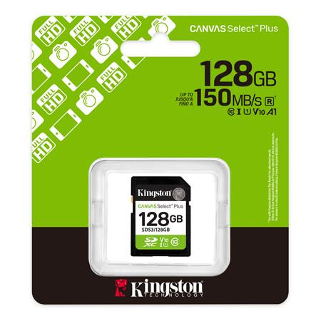 Memóriakártya, SDXC, 128GB, C10/UHS-I/U1/V10, Gen3, KINGSTON "Canvas Select Plus"