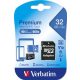 Memóriakártya, microSDHC, 32GB, CL10/U1, 90/10 MB/s, adapter, VERBATIM "Premium"