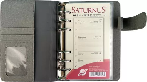 Kalendárium, gyűrűs, betétlapokkal, "L", műbőr, SATURNUS, "229", szürke-szürke