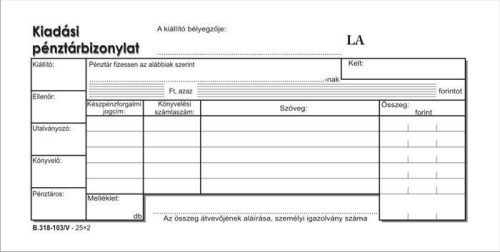 Nyomtatvány, kiadási pénztárbizonylat, 25x2, VICTORIA "B.318-103", 10 tömb/csomag