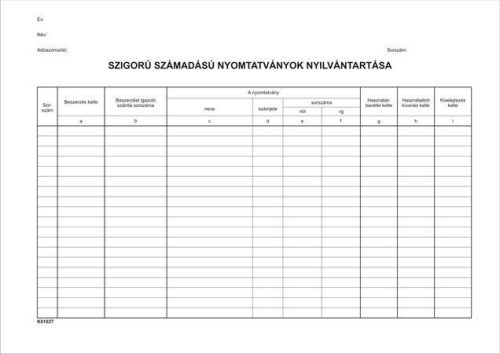 Nyomtatvány, szigorú számadású nyomtatványok nyilvántartása, 25 lap, A4, VICTORIA, 10 tömb/csomag