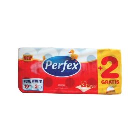   Toalettpapír 3 rétegű 100% cellulóz 120 lap/tekercs 8 + 2 tekercs/csomag Boni Perfex