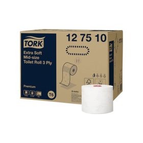   Toalettpapír 3 rétegű duplatekercses átmérő: 13,2 cm 70 m/tek 27 tekercs/karton Premium Mid-size T6 Tork_127510 fehér