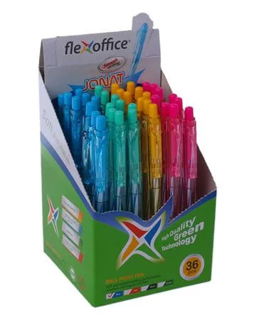 Golyóstoll, 0,25 mm, nyomógombos, vegyes test, FLEXOFFICE "Jonat", kék (darabos ár)
