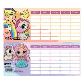   Unikornis és királylány órarend, mini, 77x178mm, kétoldalas, Nebulo