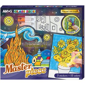   Üvegfóliafesték készlet, 2x22ml és 10x10,5ml festék, 3 kifesthető kép, Amos, Vincent van Gogh