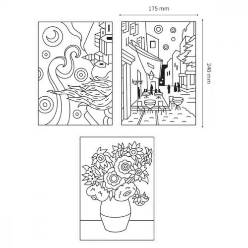 Üvegfóliafesték készlet, 2x22ml és 10x10,5ml festék, 3 kifesthető kép, Amos, Vincent van Gogh