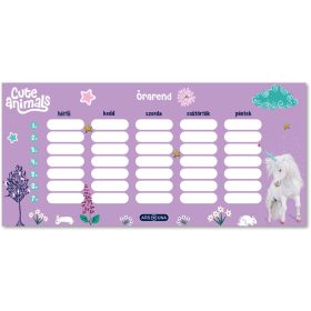   Unikornis órarend, 23x11 cm, kétoldalas, Cute Animals, Unicorn
