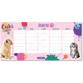   Cuki állatok órarend, 23x11 cm, kétoldalas, cica-kutya, 2025