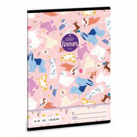   Doggy Friends, kutyás tűzött füzet A/5, 32 lap vonalas 1.osztály (14-32)