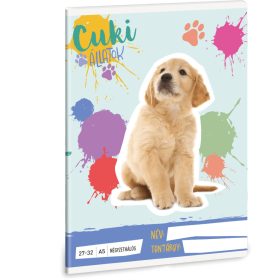   Cuki állatok tűzött füzet A/5, 32 lap kockás, kutya, golden retriever, 2025