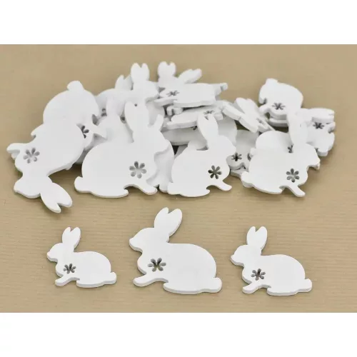 Fa nyuszi formák virágmintával, fehér, 3,5-5 cm-es, 30 db/csomag