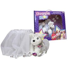   Doggie Star szett, Doggie plüss táska szoknyával és csatokkal, fehér