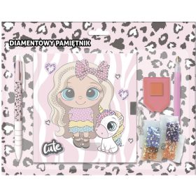  Cute gyémántokkal díszíthető napló kulccsal, 3 színű golyóstollal, kislány cicával, BF10