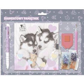   Cleo and Frank gyémántokkal díszíthető napló kulccsal, 3 színű golyóstollal, kutyás, CF38
