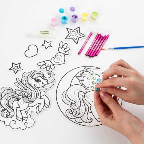 Szélcsengő készítő szett, foszforeszkáló, unikornisos, Kidea