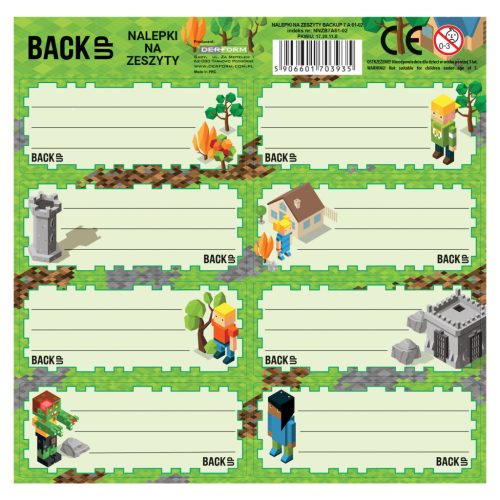 Minecraft mintás füzetcímke 8 db/ív, BackUp, A61, 2023