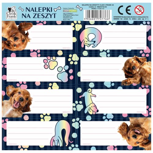 Cleo and Frank füzetcímke 8 db/ív, kutyás, spániel, többféle (NNZCF44)