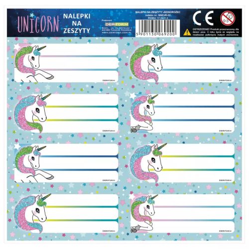 Unikornis füzetcímke 8 db/ív, többféle