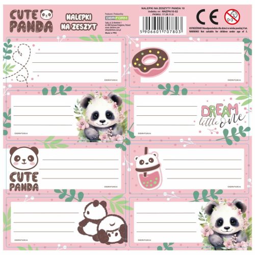 Pandás füzetcímke 8 db/ív, többféle (NNZPA10)