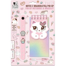   PIN-UP jegyzetfüzet karkötővel, zseléstollal, 3 díszítő formával, 8,5x17,5 cm, cicás, Kidea