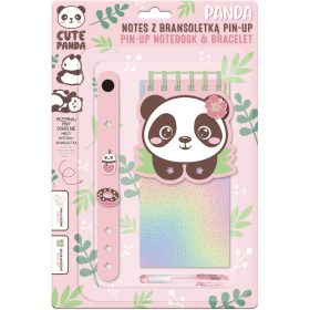   PIN-UP jegyzetfüzet karkötővel, zseléstollal, 3 díszítő formával, 8,5x17,5 cm, pandás, Kidea