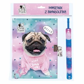   Cleo and Frank napló kulccsal, 16,5x22cm, Pop it karkötővel, kutyás, CF36