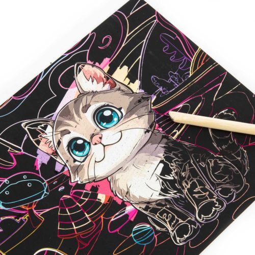 Képkarcoló füzet színezővel, cicás, Kidea